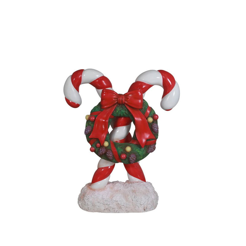 Load image into Gallery viewer, 3' Candy Cane with Wreath Fiberglass Christmas Decoration