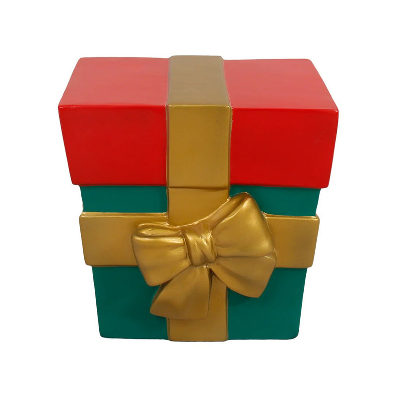 Load image into Gallery viewer, 12" Christmas Parcel Box with Gold Bow Fiberglass Christmas Decoration