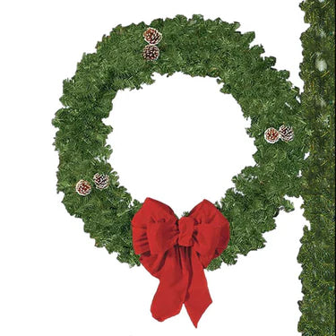 32 Inch Pole Mounted Lit Christmas Wreath with Bow Lit & Unlit