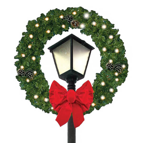 Lighted Covered Bridge Wreath with Checkered Bow Holiday Decoration main image 1