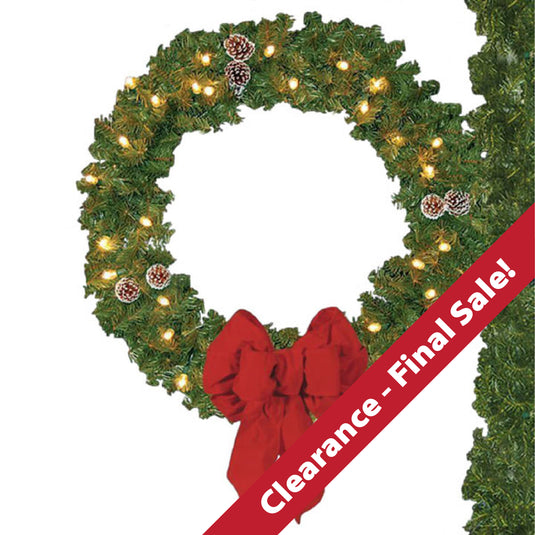 CLEARANCE - FINAL SALE! Pole Mounted Christmas Wreath with Bow - Lit & Unlit