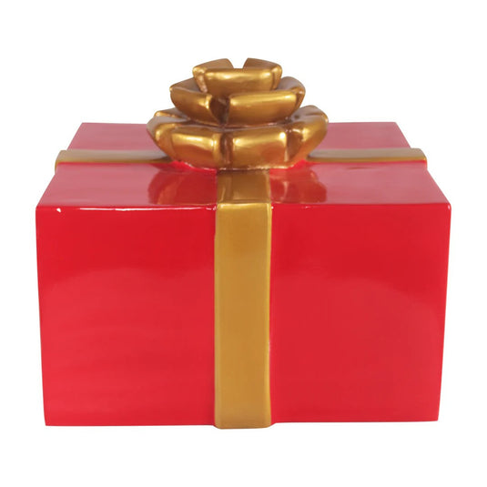 12" Red Gift Box with Gold Bow Fiberglass Christmas Decoration