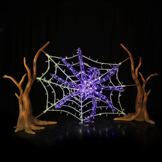 4' Spider Web with Purple Spider Halloween Light Display