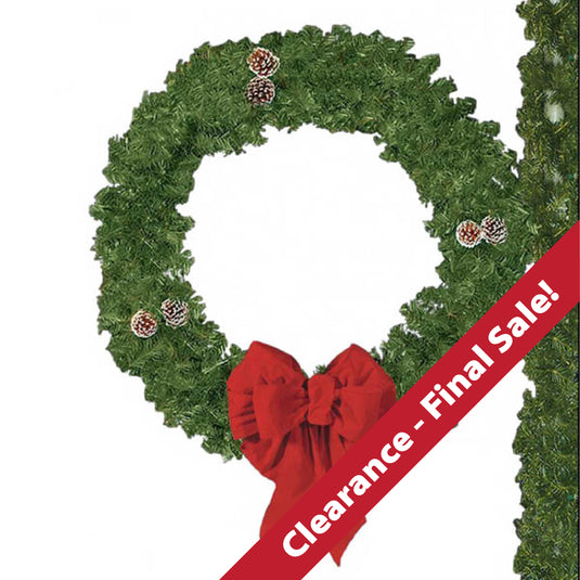 CLEARANCE - FINAL SALE! Pole Mounted Christmas Wreath with Bow - Lit & Unlit