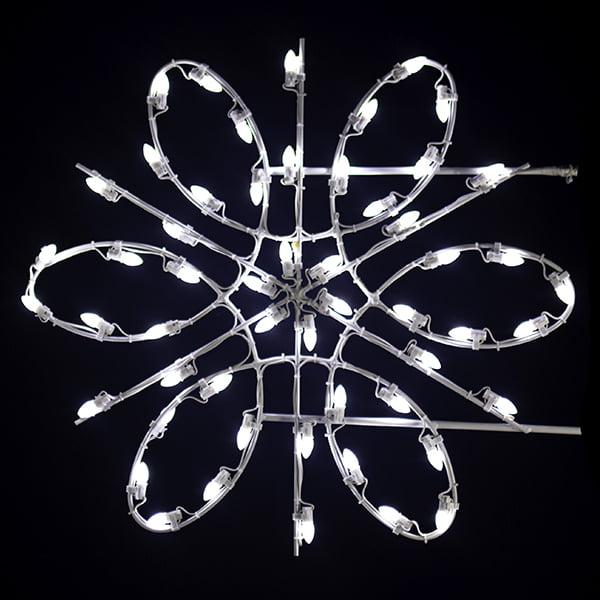 3 Foot - Single Spiral Snowflake Pole Mounted Christmas Decoration - White Line