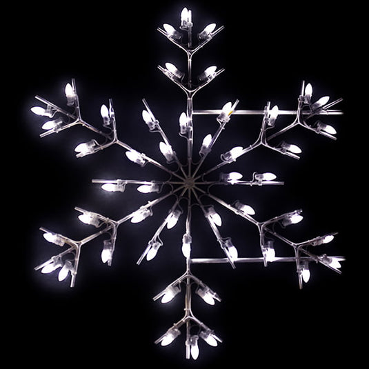 3.5 Foot - Fancy Forked Snowflake Pole Mounted Christmas Decoration - White Line