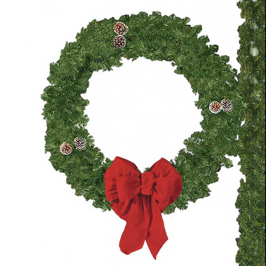 36 Inch Pole Mounted Christmas Wreath w/ Bow - Unlit
