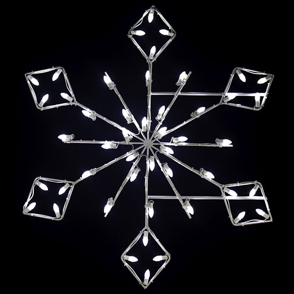 4 Foot - Diamond Snowflake Pole Mounted Christmas Decoration - White Line