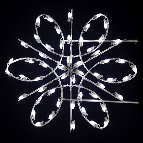 4.5 Foot - Single Spiral Snowflake Pole Mounted Christmas Decoration - White Line