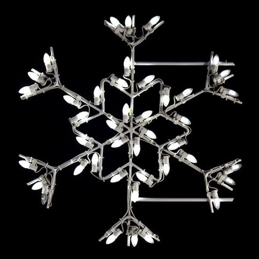 6 Foot - Star Snowflake Pole Mounted Christmas Decoration - White Line